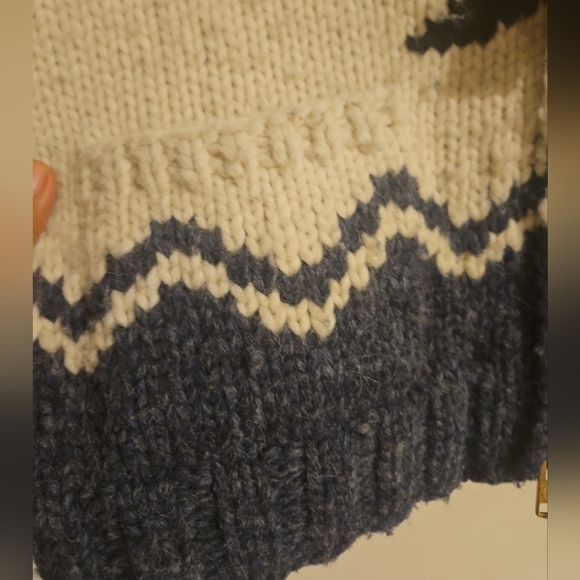 Canadian Sweater Company Intarsia Wool Zip Cardigan Jacket Orca Whale Beige Blue - Picture 7 of 10